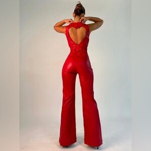 Revice Denim Red Leather Jumpsuit